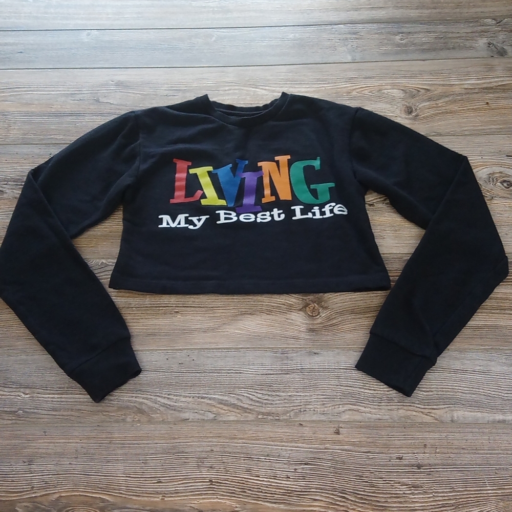 Long Sleeve Black Crew Neck Fleece Lined Crop Top Living My Best Life